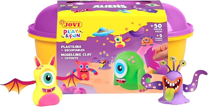 Jovi - Play&Fun Aliens, Character kit for Children with Modeling Clay | Includes Cutouts, 24 Non-Drying Clay Sticks and Tools to Create Monsters and Aliens, DIY kit for Kids