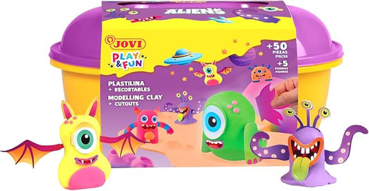Jovi - Play&Fun Aliens, Character kit for Children with Modeling Clay | Includes Cutouts, 24 Non-Drying Clay Sticks and Tools to Create Monsters and Aliens, DIY kit for Kids