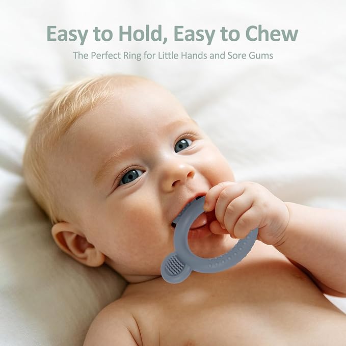 Eascrozn Baby Teething Toys Over 3 Months, 3 Pack Bear Silicone Teething Rings for Babies, Sensory Chew Toys for Teething Relief, BPA Free Infant Toys Boys Girls Gifts Baby Essentials
