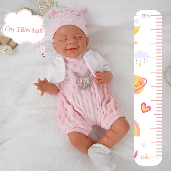 Girl 18 Inch, Silicone Reborn Baby Dolls, Realistic Baby Doll, Not Vinyl, Posable Newborn, Reborn Baby Dolls Silicone Full Body