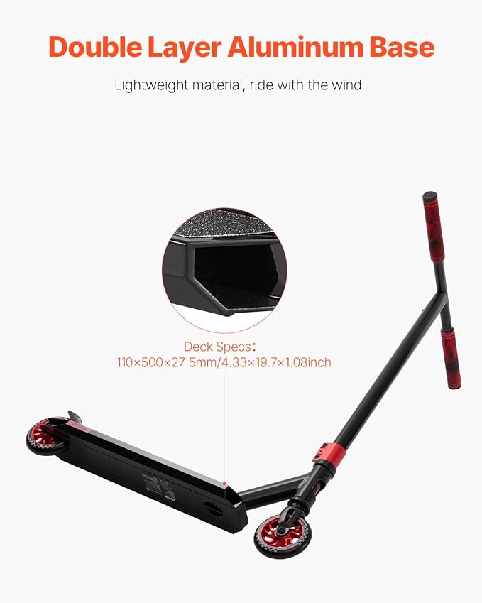 VEVOR Stunt Scooter, Pro Complete Trick Scooters for Kids Ages 11-13 Years, Teens, Adults, Boys, and Girls, Freestyle Street Rider for Intermediate and Beginner, Double Layer Lightweight Aluminum Deck