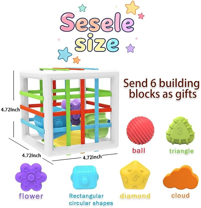 Baby Montessori Toys for 1 Year Old Boys Girls Gift, Multi Sensory Blocks Shape Sorter for Toddlers 1-3, Learning Educational Activity Cube, 1st Birthday for 6 12 18 Months