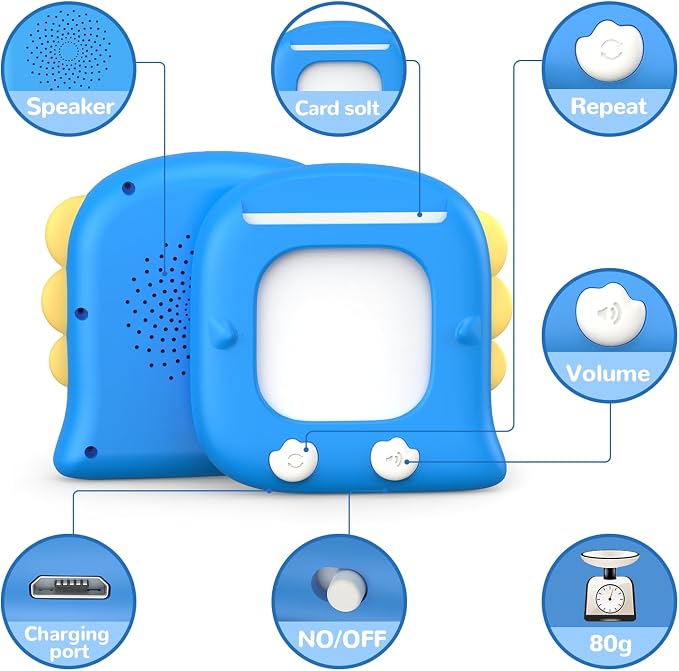 Kidzdo Dinosaur Talking Flash Cards with 254 Words, Christmas Birthday Gifts for 2 3 4 5 6 Year Old Boys and Girls, Educational ABCs Learning Toys, Toddlers Pocket Speech Therapy Toys, Blue