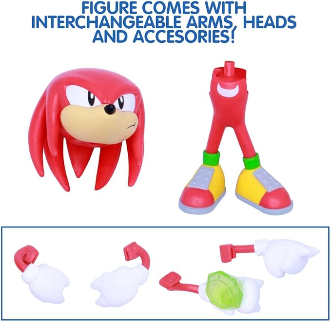 Just Toys LLC Sonic The Hedgehog Knuckles 4″ Buildable Action Figure – Sonic The Hedgehog Series 2 Collectible with Glow-in-The-Dark Emerald & Poseable Design
