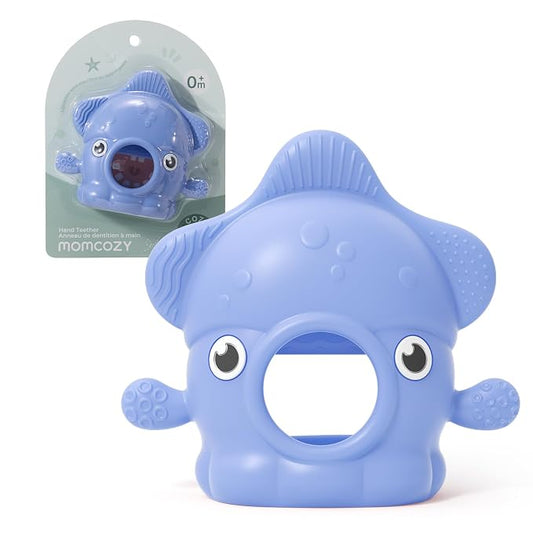 Momcozy Baby Teething Toys, Food Grade Silicone Baby Teether for 0–12 Months, Baby Adjustable Teethers Mitten, Easy Grip Teething Relief with Multiple Chew Points,Sensory Exploration ，Sky Blue