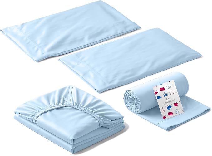 Twin XL Size Sheets Set, 4-Piece Premium Egyptian Long-Staple 100% Cotton Bedding Set, Single-Ply Luxury Sateen Weave Hotel Quality Sheets, Soft & Breathable, 15” Deep Pockets, Light Blue