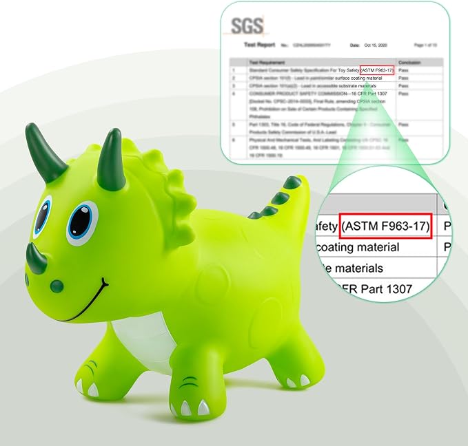Kids Dinosaur Bouncy Animal Toys, Inflatable Triceratops Bouncer, Ride on Bounce Hopper, Indoor Outdoor Activity Birthday Gift for 18 Months 2 3 4 Years Old Boys