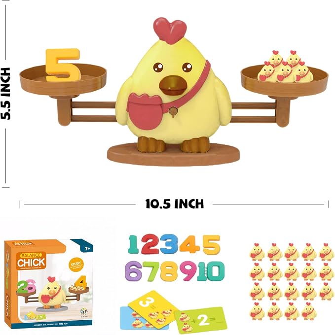 Snugzy Chicken Balance Counting Toys, Number Counting Scale Games for Kids Cool Math Learning Games for Boys and Girls Preschool Kindergarten Learning STEM Montessori Educational Toys for 3+