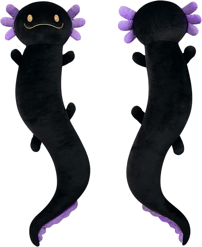 Tianmihou 48 inch Giant Axolotl Plush Stuffed Animal, Big Black Axolotl Glow in The Dark Fluorescent Plushies, Jumbo Salamander Body Pillow Gifts for Kids Adults, Birthday