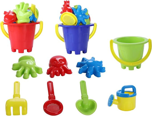 Kid's Mini Beach Sandbox Tool Play Set, Watering Bucket, Hand Tools, Sand Molds (6 Piece)