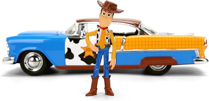 Jada Toy Story Woody 1955 Chevrolet Bel Air Die-Cast Car with Figure 1:24 Scale – Hollywood Rides Collectible Toys