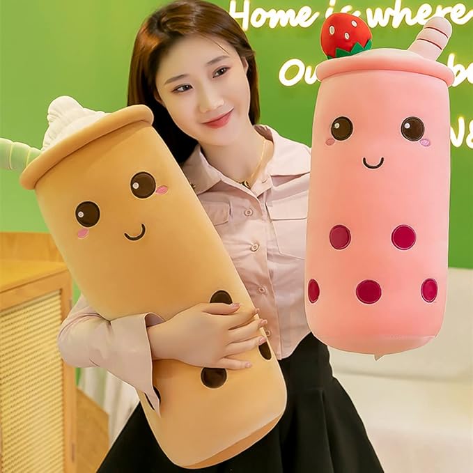 Rexinc Cute Plushies Plush Plushie Long Plush Pillow Bubble Tea Stuffed Animal Gift for Kids Adults (Brown Plush,16 Inch)