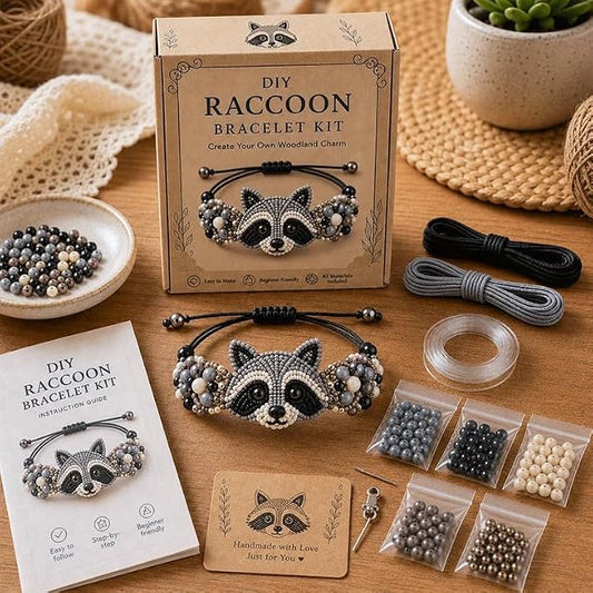 DIY Beaded Bracelet Making Kit, Beginner-Friendly Beaded Bracelet Animal Making Kit, Three-Dimensional Beadwork Jewelry Craft Kit with Full-Color Instruction Sheet, for Craft Lover (Raccoon)