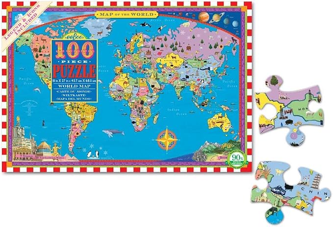 eeBoo 100 Piece Puzzle for Kids - World Map Children's Puzzle Geography Themed, Large Pieces for Small Hands to Develop Motor Skills