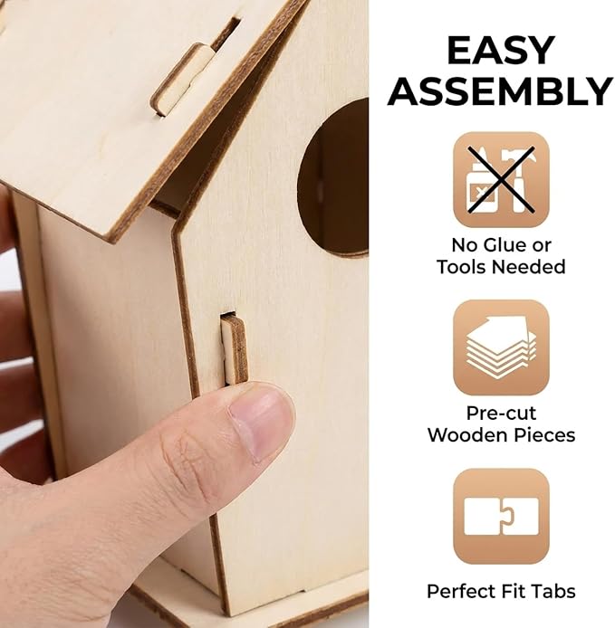 Bird House Kit, Wooden Bird Houses Craft Kits for Kids, 18 PCS DIY Painting Set with Paint Brushes Rope, Arts and Crafts for Kids Ages 6-12