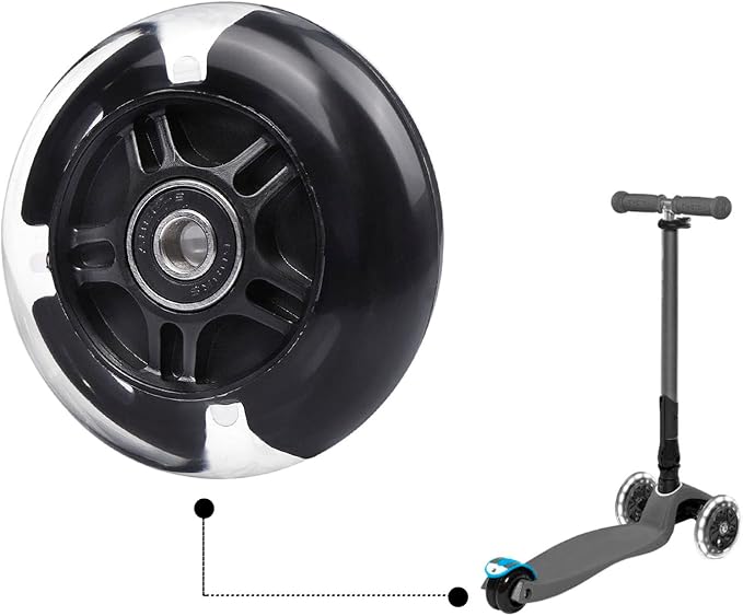 2-Pack Rear 80mm Colorful Flashing 3-Wheeled Kid Scooter Replacement Wheels for Kid Push Kick Scooter (Black)