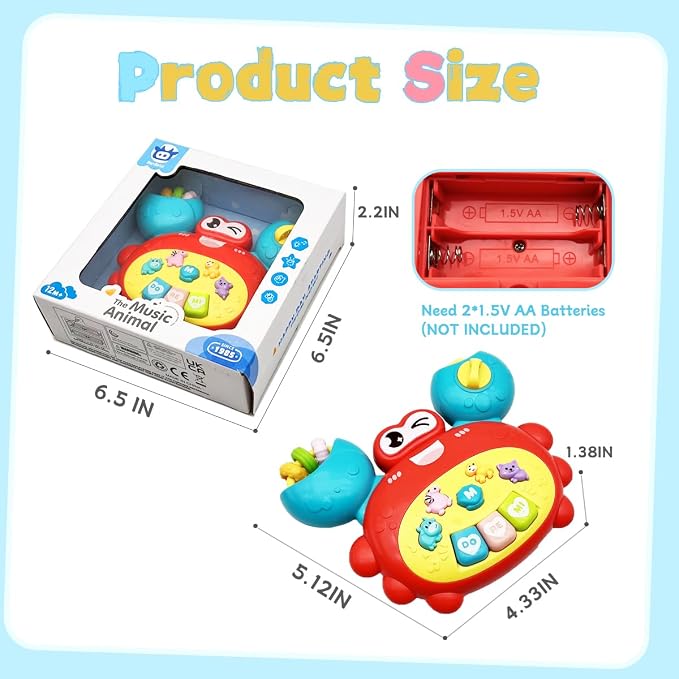 Baby Musical Toys for 1 Year Old Boys and Girls, Piano Keyboard Light Up Musical Toys for Toddlers 1-3 , Early Learning Educational Infant Toys Gifts for 12-18 Months (Crab)