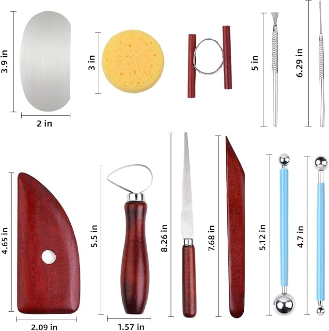 Y9A5N0K3O Clay Tools 19pcs, Sculpture Clay Carving Knife Soft, with Wooden Handles and Tool Bag, for Trimming, Embossing Pattern, Sculpting, Modeling, Shaping, for Adults and Kids