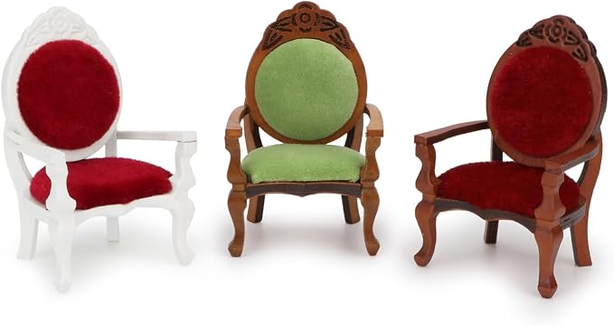 Dollhouse Chair Miniature Furniture Retro Vintage Chair Wooden Accessories 1:12 Chairs Upholstered Victorian Carved Armchair for Christmas Decoration Ornament (B)