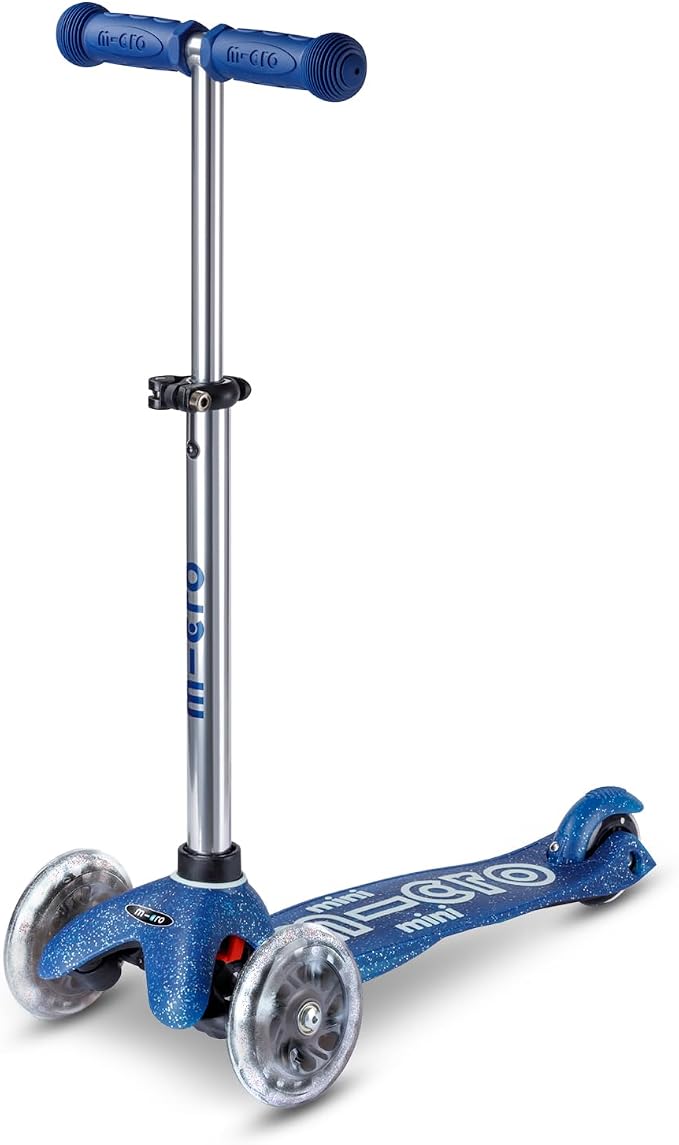Micro Kickboard | Mini Deluxe Glitter LED Kids Scooter for Ages 2–5 | Children up to 110 lbs | 3 Wheel Lean-to-Steer Design | Adjustable T Bar | Motion-Activated PU LED Wheels | Swiss Design