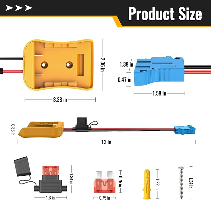 Kzreect Battery Adapter Compatible with Dewalt 20V Battery Conversion Kit with Fuse Holder and Wire Harness Connector Compatible with with Peg-Perego Kids Ride-on Toy