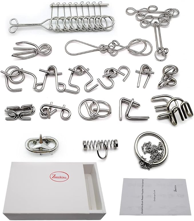 Zooshine 18 Sets Metal Brain Puzzles Teasers IQ Toys,Metal Puzzles Games for Adults Kids