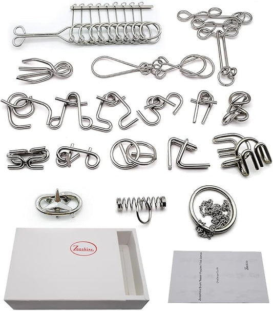 Zooshine 18 Sets Metal Brain Puzzles Teasers IQ Toys,Metal Puzzles Games for Adults Kids