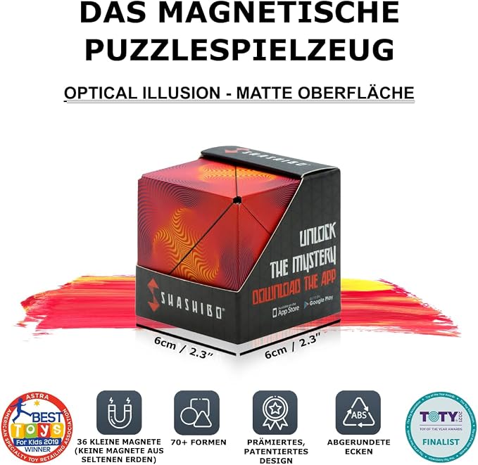Shashibo Sensory Fidget Toy for Adults & Kids, Stress Relief Fidget Toy for Adults, Teens & Kids, Cool Fidget Toys for Desk, Classroom Must Have, Sensory Shape Shifting Cube, 100+ Possible Shapes