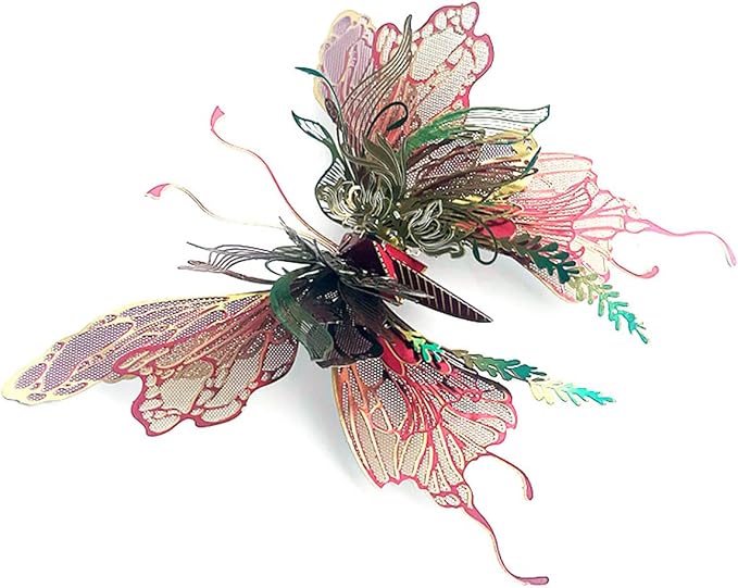 3D Metal Butterfly Puzzle for Adults, 50PCS Steampunk Mechanical Insect Model Kit, No Glue Snap-Fit Assembly, Iridescent Wing Design, Desktop Sculpture