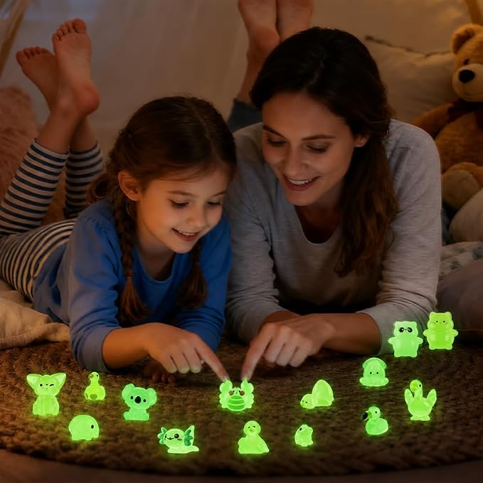 DIYDEC 85PCS Luminous Mini Resin Animals, Tiny Miniatures Figures Glow in The Dark Little Toys to Hide Small Duck Figurines for Party Favors Bag Fillers Garden Dollhouse Decor