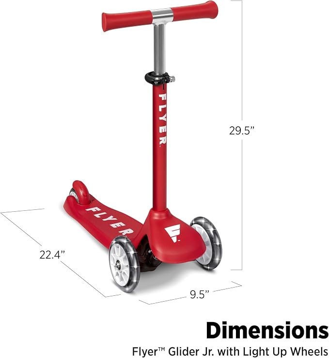 Radio Flyer Kids Scooter, Toddler Scooter, Toddler Outdoor Toys, Kids Toys for Ages 2-5, Flyer Glider Jr. with Light Up Wheels, Red