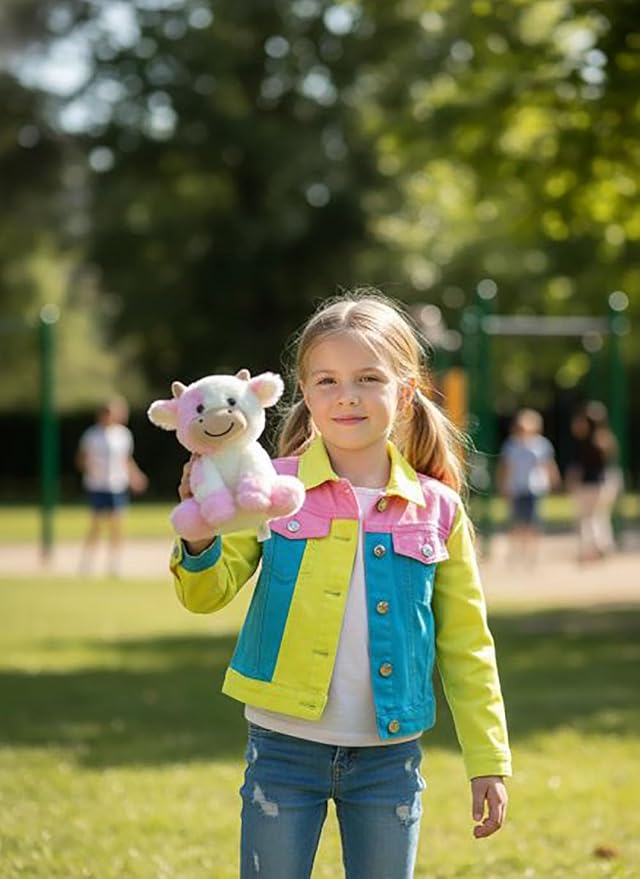 YUKOUQIAN Cute Cow Plush Stuffed Animal Doll Toy 8 inch for Girls Boys (Siting Cow Light Pink)