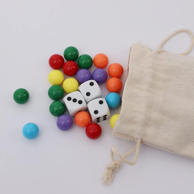 30 Wahoo Board Game Replacement Marbles 5 Each of 6 Colors, 6 Dice and a Play Bag for Wahoo Board Game.(0.55 inches)