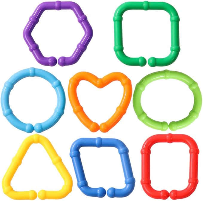 50PCS Baby Rings Toy Links Plastic Babies Teething Ring Attach Baby Toys to Strollers or Carrier Seat or Baby Bouncers for Infants