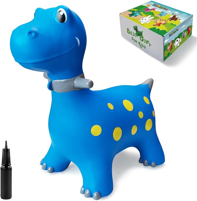 HotMax Bouncy Horse, Dinosaur Hopper Toys for Kids, Inflatable Ride on Bouncy Animals Toys for Toddlers, Jumping Horse for Baby Birthday Gift for Boy or Girl 18 Months 2-4 Year Old (Blue)