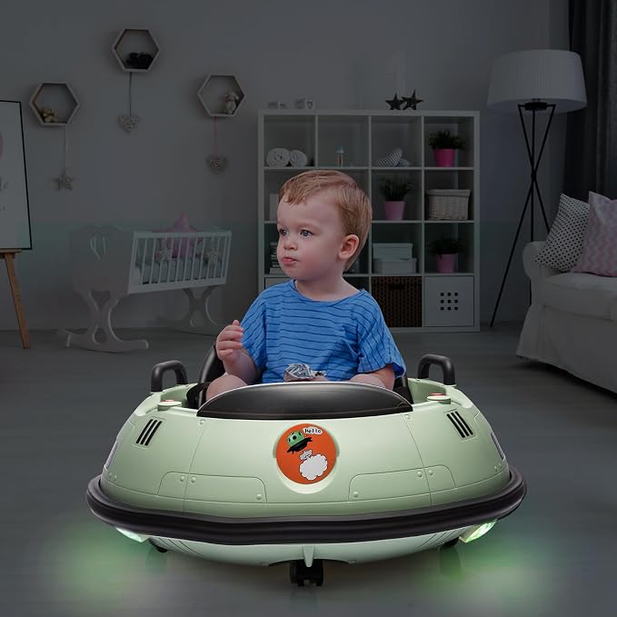 Ride On Bumper Car, 12V Electric Toddlers Car with Remote Control, Safety Belt, Music, Flashing Lights, 360 Degree Spin, Bumper Car for Toddlers,Kids,Green