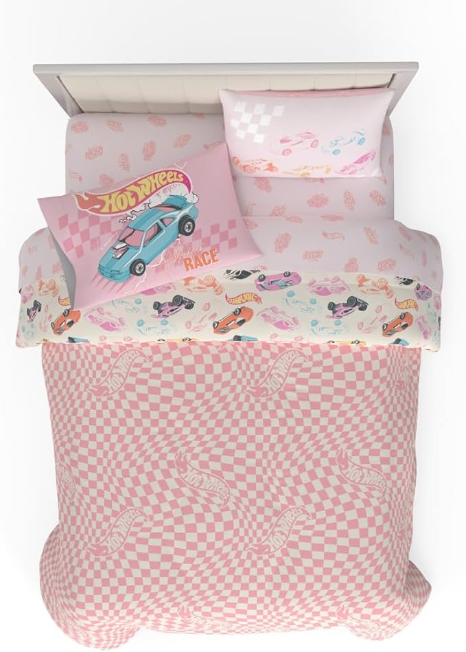 Hot Wheels Girls Kids Bedding Super Soft Comforter and Sheet Set with Sham, 7 Piece Full Size, (Officially Licensed Product) By Franco