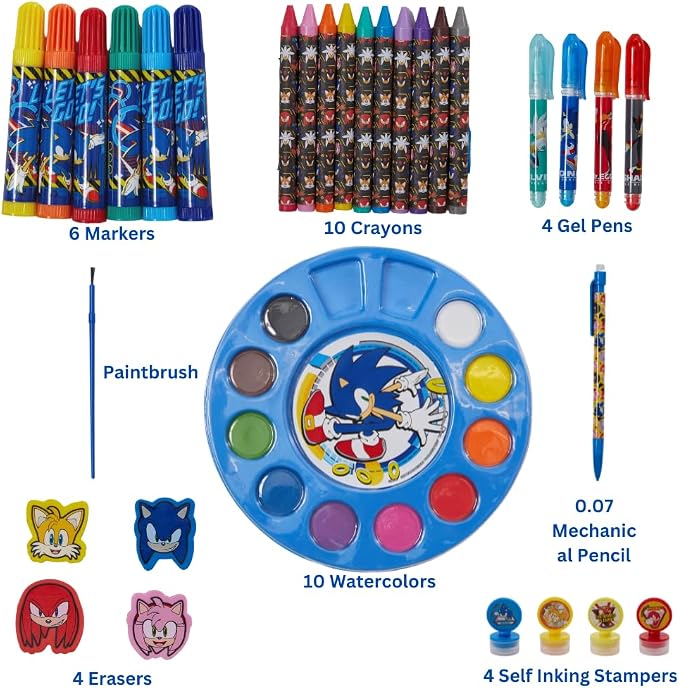 Innovative Designs Sonic the Hedgehog Creativity Fun Kids Art Set for Coloring, Painting, and Crafts