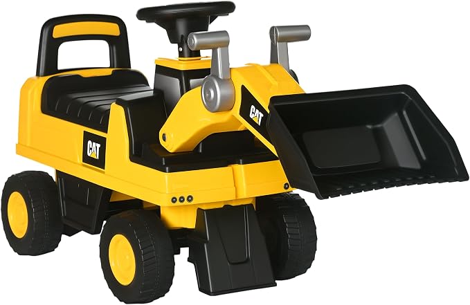 Aosom Caterpillar CAT Licensed Ride on Excavator for Kids, Digger Construction Vehicle with Manual Shovel, Horn, Hidden Storage, Foot to Floor No Power Car for Years 1.5-3