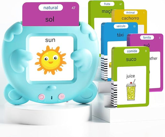 Portuguese and English Talking Flash Cards for Kids, 510 Sight Words Bilingual Learning Toys for Toddlers, Autism Pocket Speech Therapy Toys, Brazilian Português Vocabulary Educational Flashcards