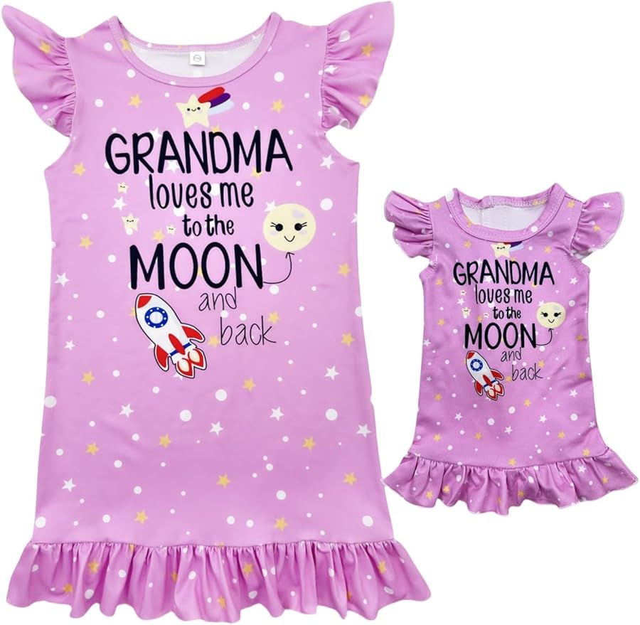 Bow Dream Girl Dress and Matching American Girl Doll Clothes for Girls Pink Grandma Loves me