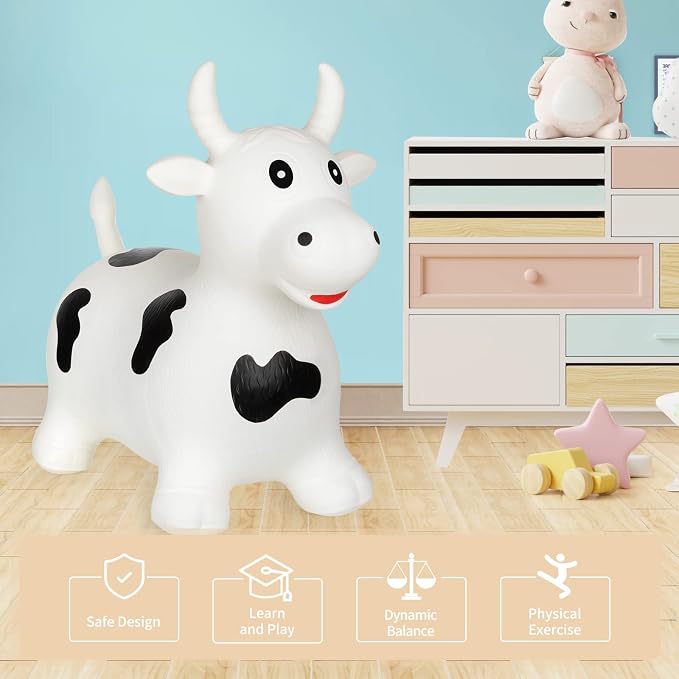 INPANY Inflatable Cow Farm Animal Hopper Toys for 1 2 Year Old Boy Gifts, Ride on Toddler Hopping Bull Toys, Outdoor Bouncy Jumping Horse for Kids/Children/Girls Birthday (Pump Included)