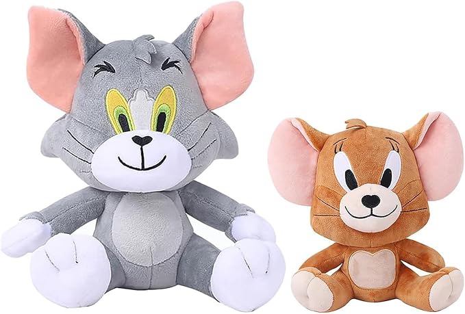 Cartoon Cat and Mouse Plush Toy Set - 7 Inch Sitting Cat & 5 Inch Sitting Mouse Stuffed Animals, Cute Cartoon Plushies for Birthday Party Decorations, Gifts for Girls Boys, Valentine's Day gift