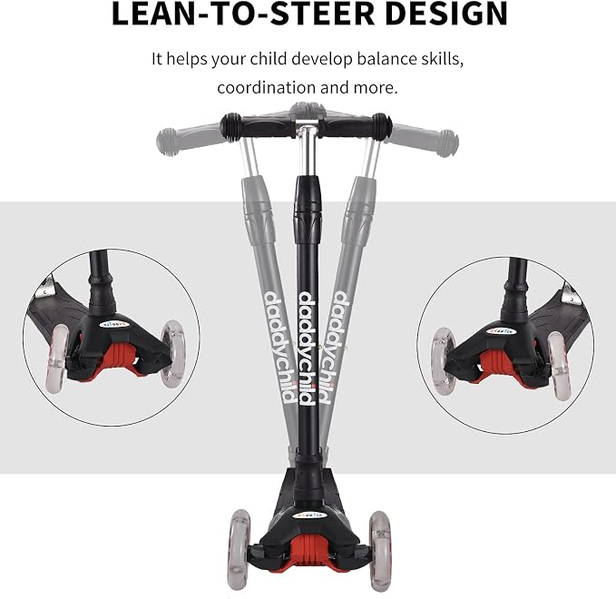 Scooters for Kids 3 Wheel Kick Scooter for Toddlers Girls & Boys, 4 Adjustable Height, Lean to Steer, Extra-Wide Deck, Light Up Wheels for Children from 3 to 14 Years Old