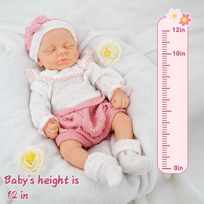 Girl 12 Inch, Silicone Reborn Baby Dolls, Realistic Baby Doll, Not Vinyl, Posable Newborn, Reborn Baby Dolls Silicone Full Body