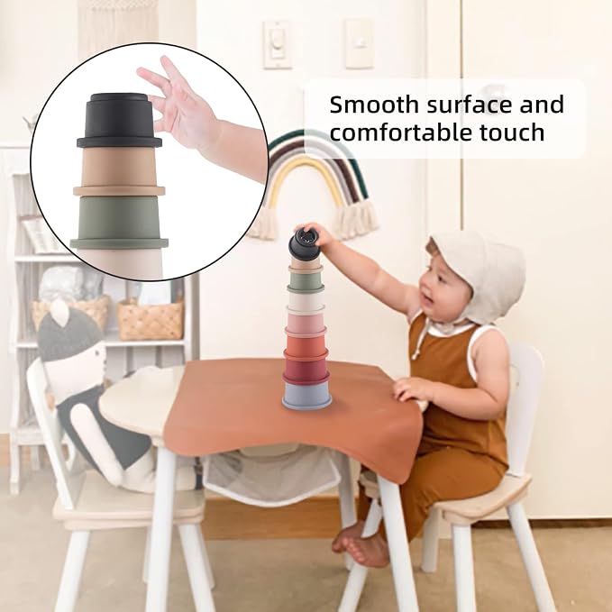 ZYFLSQ Stacking Cups Baby Toy, Nesting Cups 8 Pcs with Pattern for Kid Baby 6 Months and Up Fun Educational Montessori Bath Toys