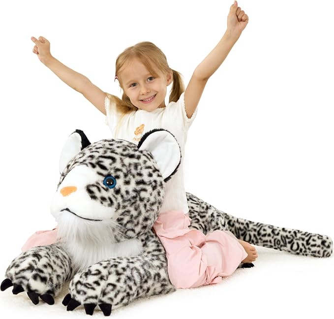MaoGoLan 47” Snow Leopard Stuffed Animal for Kids Girls - Giant Stuffed Leopard Cheetah Plush Toy Big Large Tiger Safari Stuffy, Mothers Day Valentines Birthday Gifts Baby Shower Party Decor