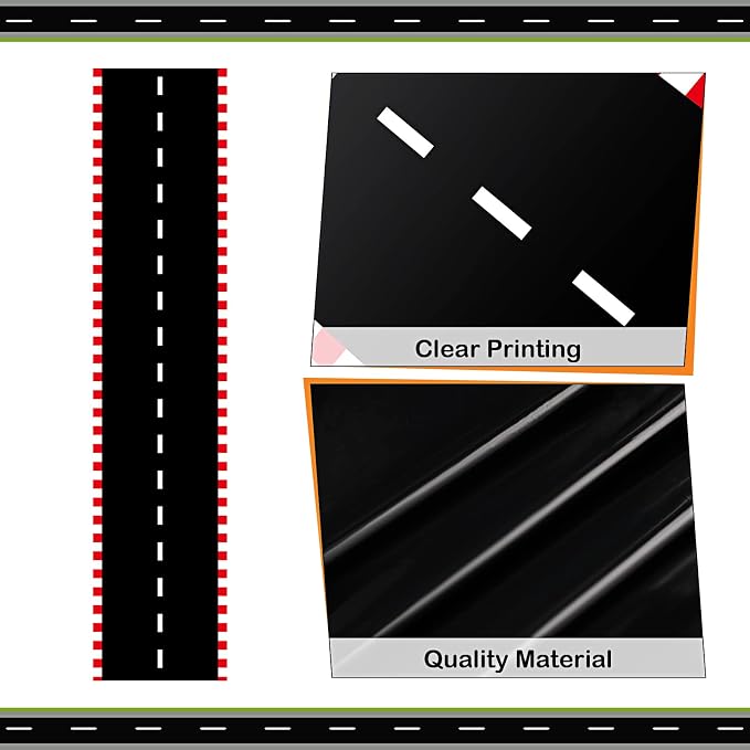 Racetrack Floor Running Black Racer Party Decoration Mat Road Table Runner Long Racetrack Tablecloth Drag for Party (Stripe Style,16 ft x 2 ft)