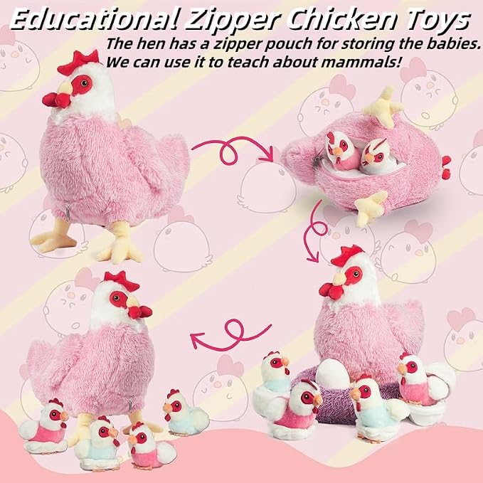 Youthfuljive 9 in 1 Chicken Stuffed Animal Set, Stuffed Chicken Plush Toy Egg Laying Hen with Zipper and Baby Chicks Toy Chickens Eggs and Chicken Coop Toys for Kids Toddler Birthday Farm Decor