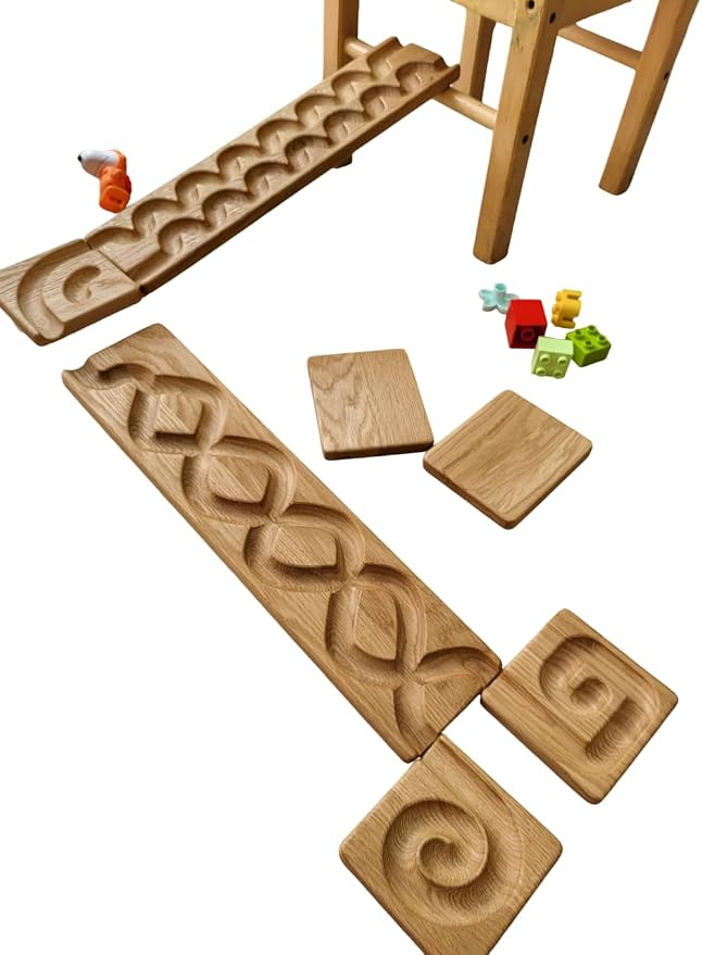 Wooden Marble Run Track Set of 2 Montessori STEM Toy for Kids Race Machine & Maze Board Educational Wooden Roller Track Game – Wind & Whirlpool Run Gift for Children